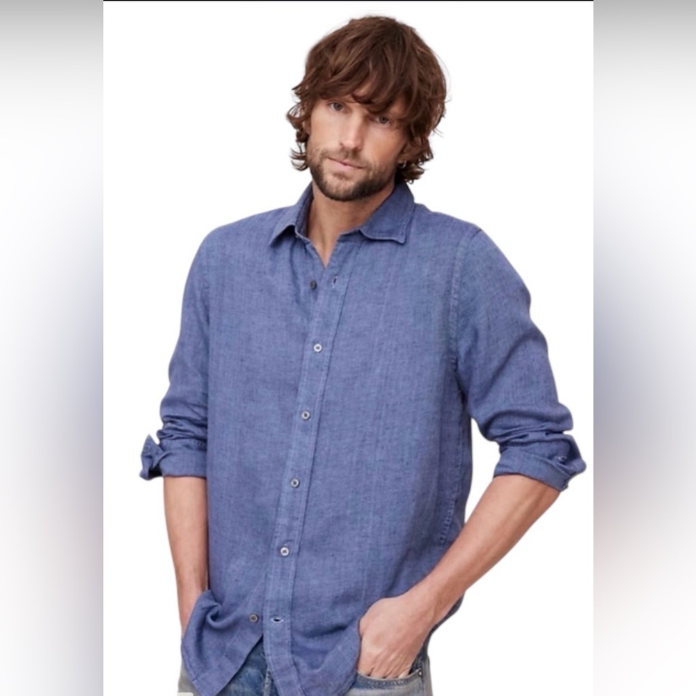 BANANA REPUBLIC SIZE M LINEN CASUAL BLUE BUTTON-DOWN SHIRT